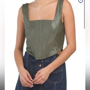 NWT $178 7 For All Mankind Corset top Faux Leather ribbed boning smocked S